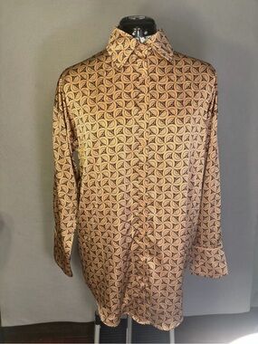 12th Tribe Men's Tan Geometric Swirl Button-Down Shirt
